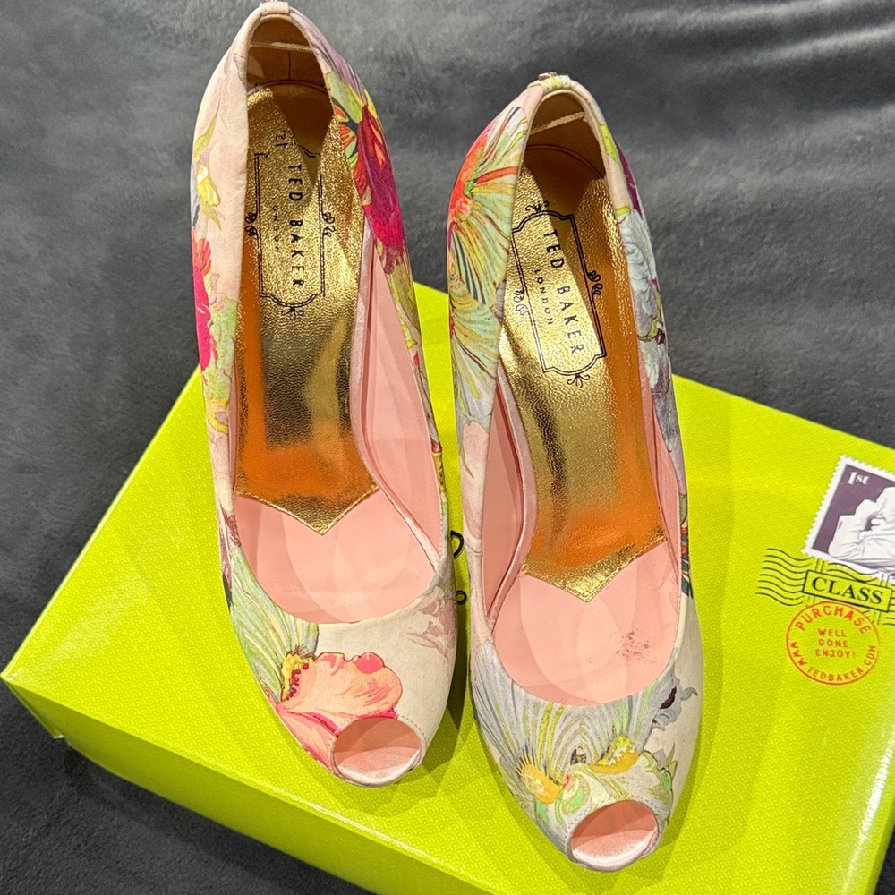 Ted Baker Pink Floral Peep-Toe Pumps